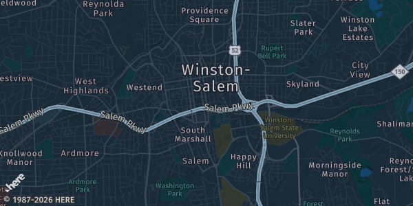 Map of Winston-Salem, NC. The exact address of Winston-Salem Fairgrounds (Education Building) is not known, so the map shows the area rather than a specific building.