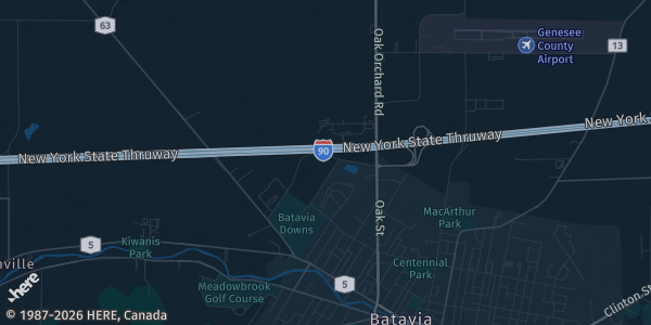 Map of Batavia, NY. The exact address of Quality Inn Crystal Room is not known, so the map shows the area rather than a specific building.