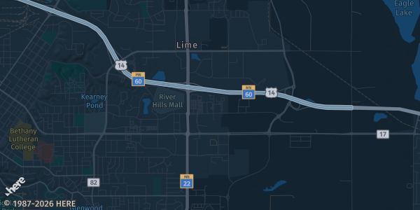 Map of Mankato, MN. The exact address of Wow Zone is not known, so the map shows the area rather than a specific building.