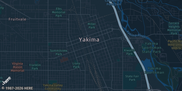 Map of Yakima, WA. The exact address of Trinity Youth Center Gym is not known, so the map shows the area rather than a specific building.