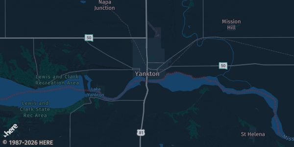 Map of Yankton, SD. The exact address of Yankton VFW is not known, so the map shows the area rather than a specific building.
