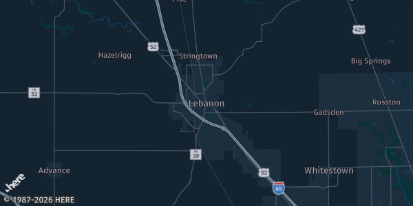 Map of Lebanon, IN. The exact address of this venue is not known, so the map shows the area rather than a specific building.
