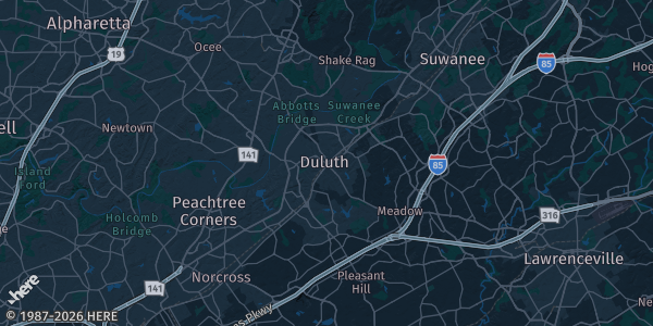 Map of Duluth, GA. The exact address of Duluth (venue TBA) is not known, so the map shows the area rather than a specific building.
